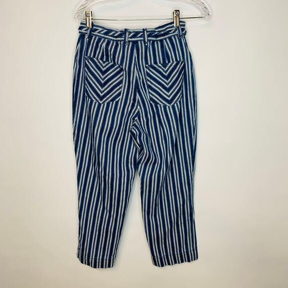 Vintage Striped Denim Cropped High Waisted Jeans Belted Sz 4 - Picture 4 of 6